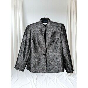 Jones Studio Blazer Jacket Sz 10 Black Silver Burgundy Metallic Career Business